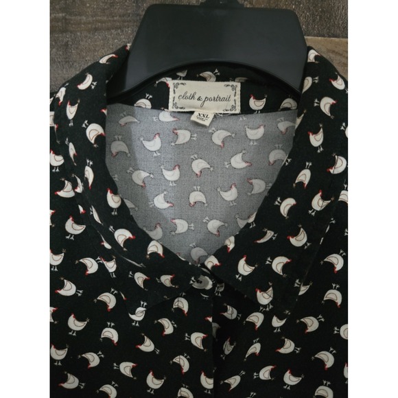 cloth & portrait Tops - Cloth & Portrait Button Down Rooster Print Top Women XXL Rayon Cottagecore Boho